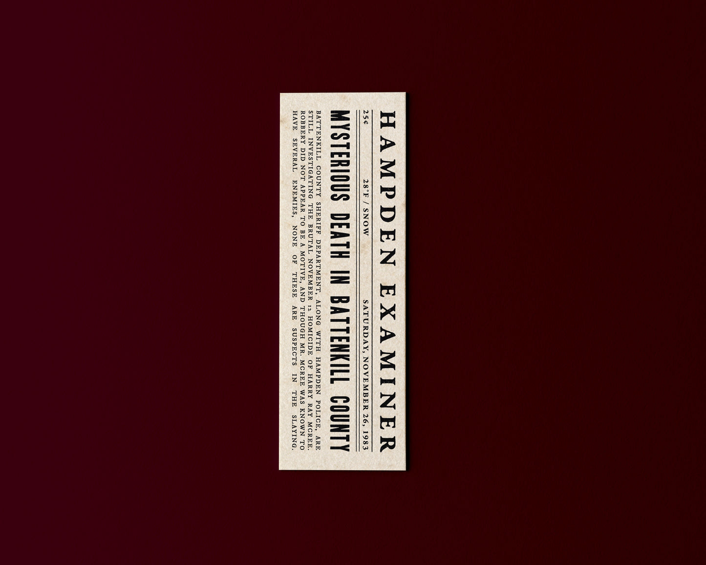 The Secret History Newspaper Clipping Bookmark